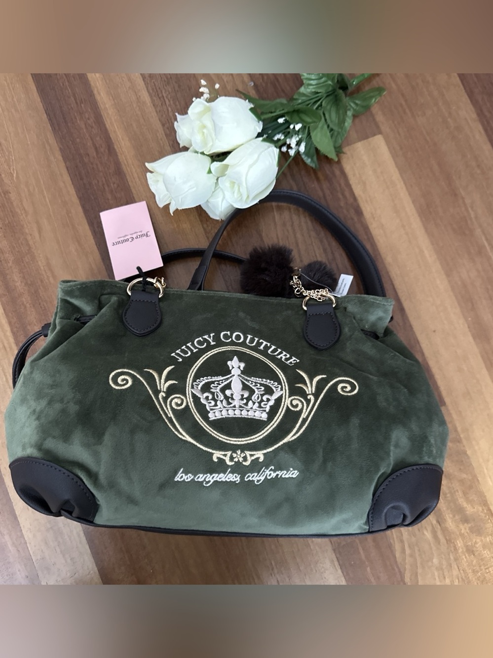 Juicy Couture Crest Velour Shoulder Bag Green & Black